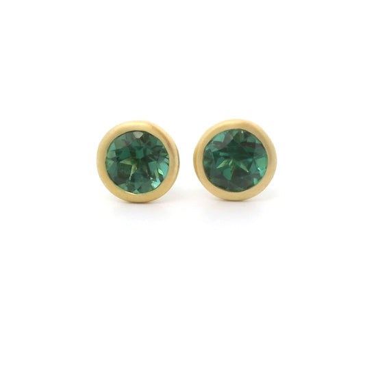 Green Tourmaline Round Bezel Earring 1.00ct 18K Yellow Gold