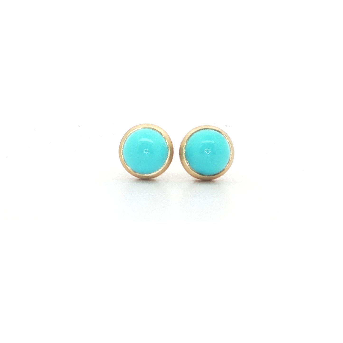 Turquoise Round Bezel Earring 2.12ct 18K Yellow Gold