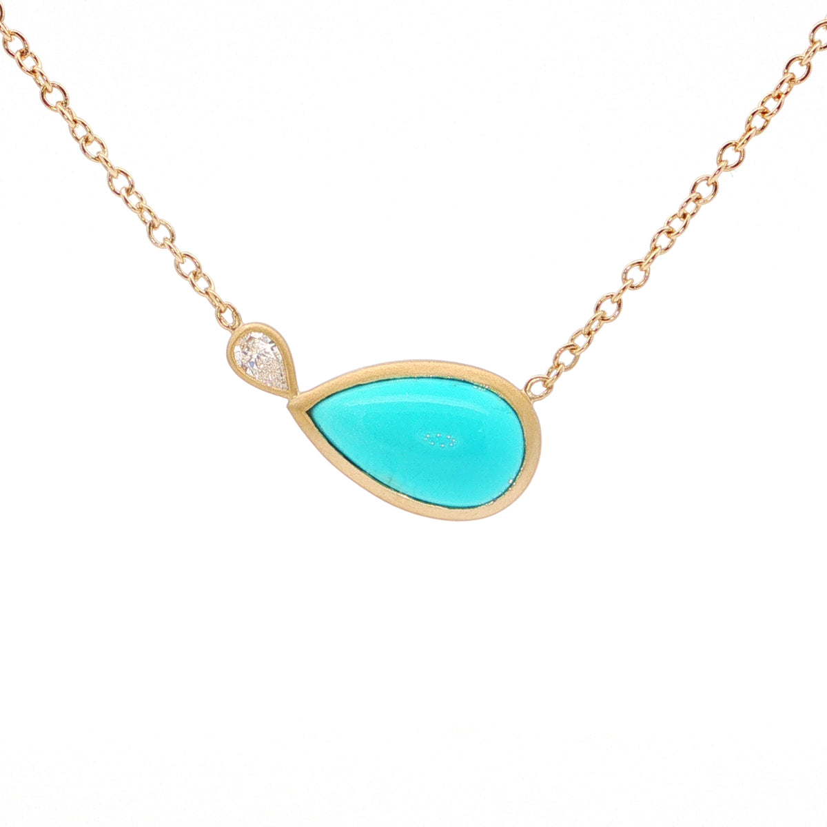 Turquoise/Diamond Pear Shape 2 Stone Necklace 2.53/0.07ct 18K Yellow Gold