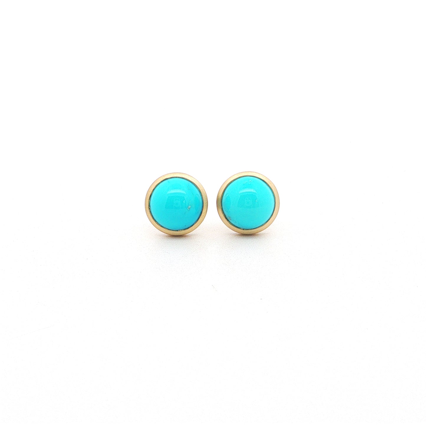 Turquoise Round Bezel Earring 2.63ct 18K Yellow Gold