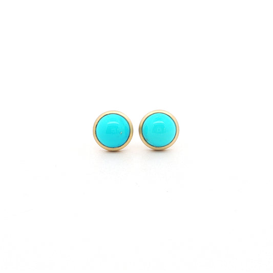Turquoise Round Bezel Earring 2.63ct 18K Yellow Gold