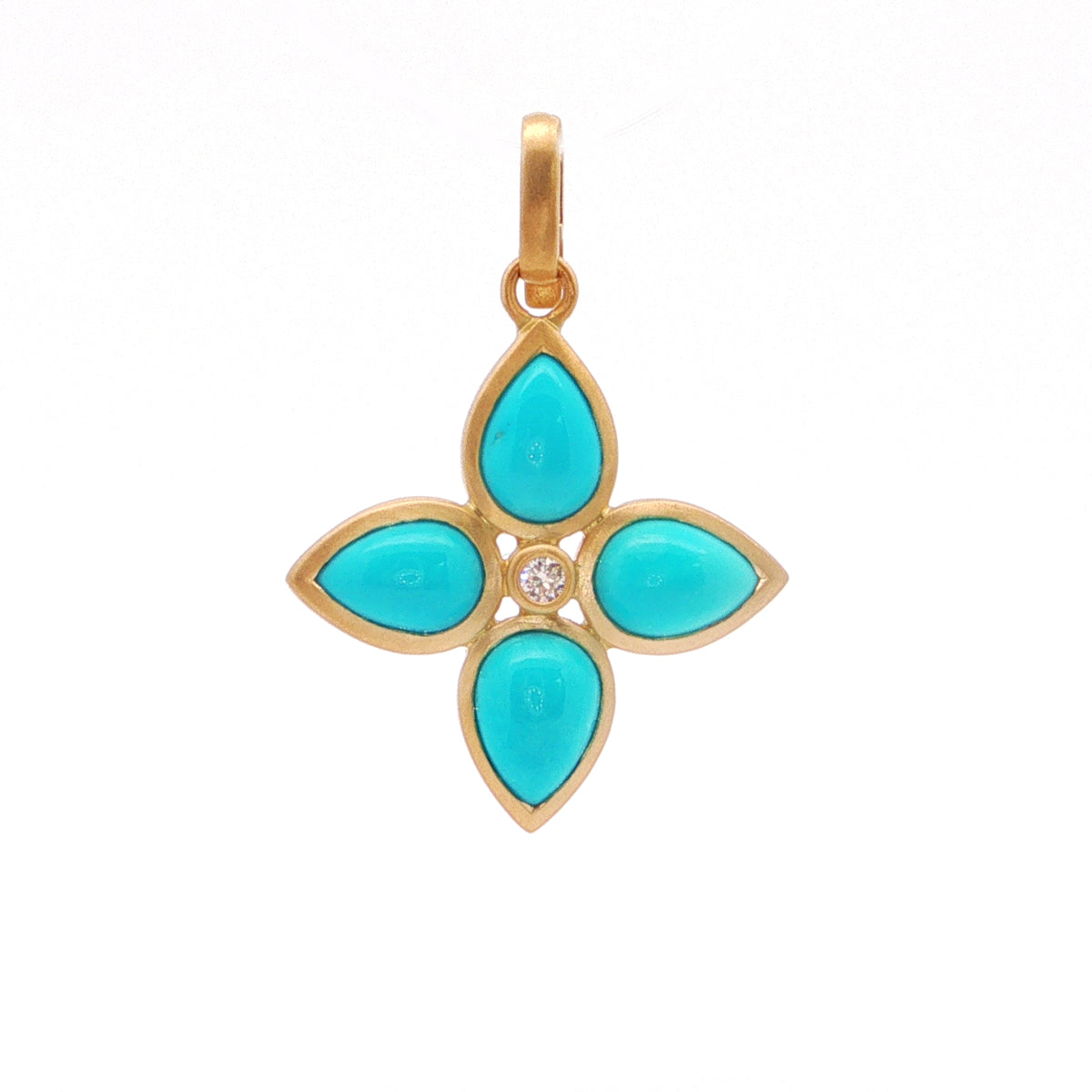 Turquoise Pear Shape Bezel with Diamond Pendant 3.17/0.03ct 18K Yellow Gold