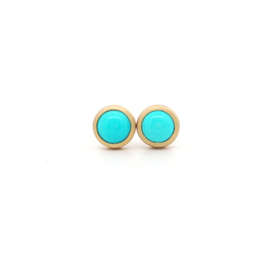 Turquoise Round Bezel Earring 0.90ct 18K Yellow Gold