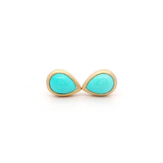 Turquoise Pear Shape Bezel Earring 1.54ct 18K Yellow Gold