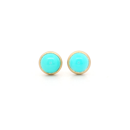 Turquoise Round Bezel Earring 1.81ct 18K Yellow Gold