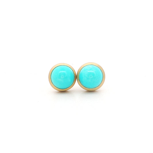 Turquoise Round Bezel Earring 2.08ct 18K Yellow Gold