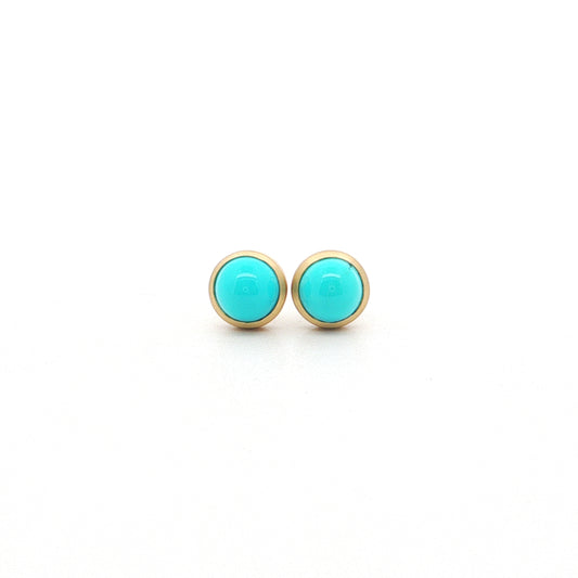Turquoise Round Bezel Earring 2.27ct 18K Yellow Gold