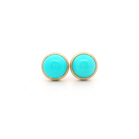 Turquoise Round Bezel Earring 2.72ct 18K Yellow Gold