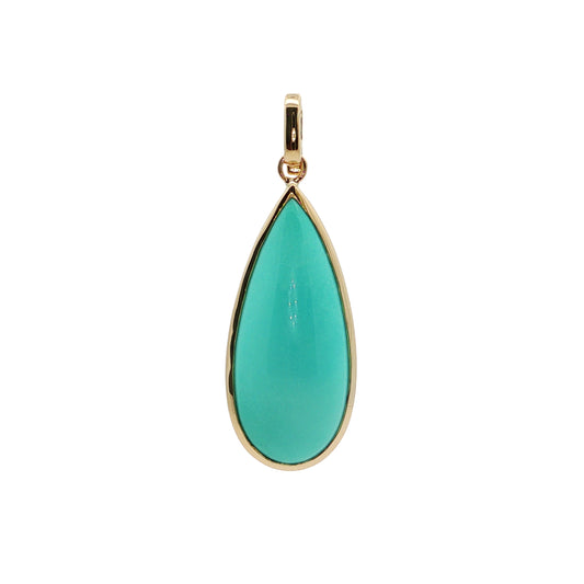 Turquoise Pear Shape Bezel Pendant 9.27ct 18K Yellow Gold