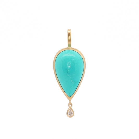 Turquoise/Diamond Pear Shape 2 Stone Pendant 9.21/0.08ct 18K Yellow Gold