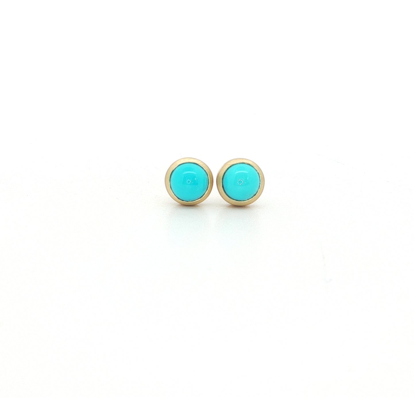Turquoise Round Bezel Earring 0.60ct 18K Yellow Gold