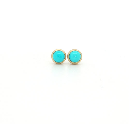 Turquoise Round Bezel Earring 0.60ct 18K Yellow Gold