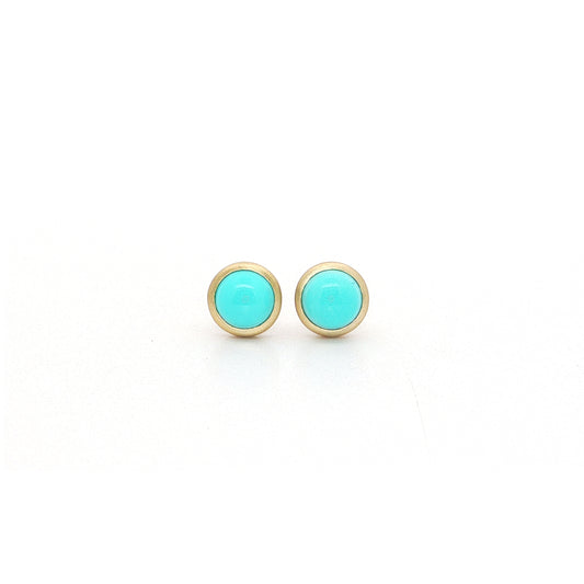 Turquoise Round Bezel Earring 0.93ct 18K Yellow Gold