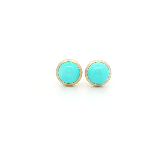 Turquoise Round Bezel Earring 1.59ct 18K Yellow Gold