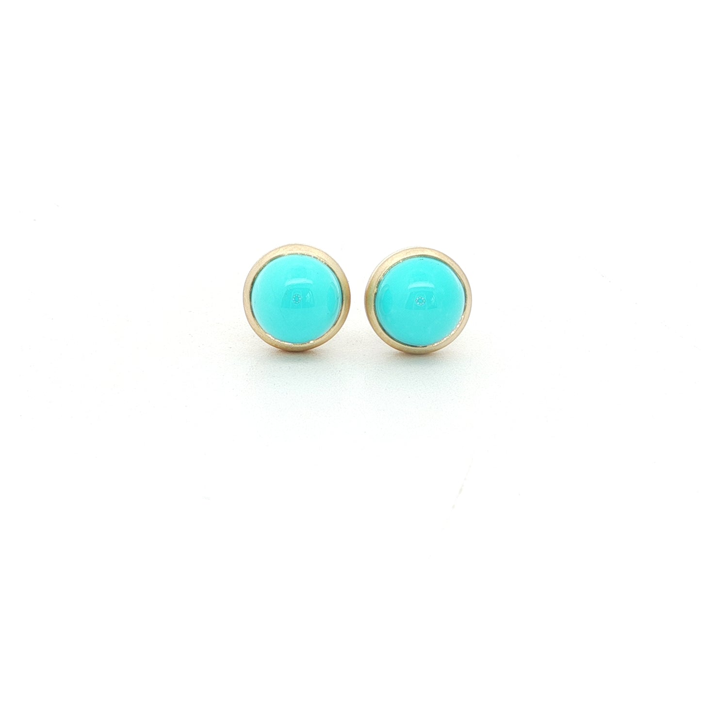 Turquoise Round Bezel Earring 2.13ct 18K Yellow Gold