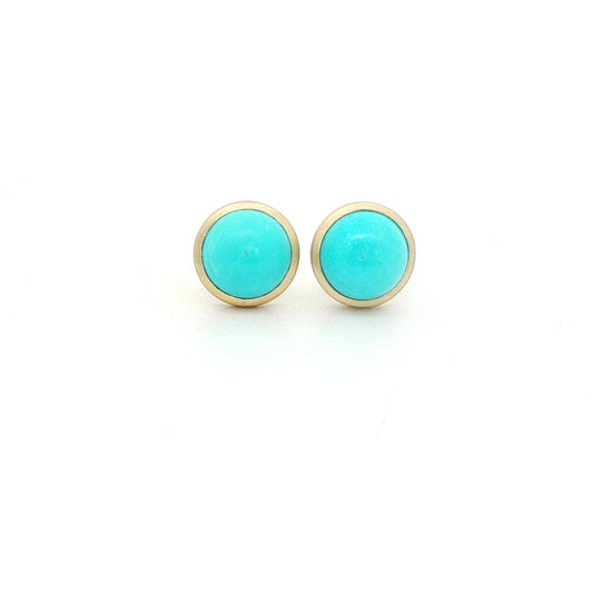 Turquoise Round Bezel Earring 2.73ct 18K Yellow Gold