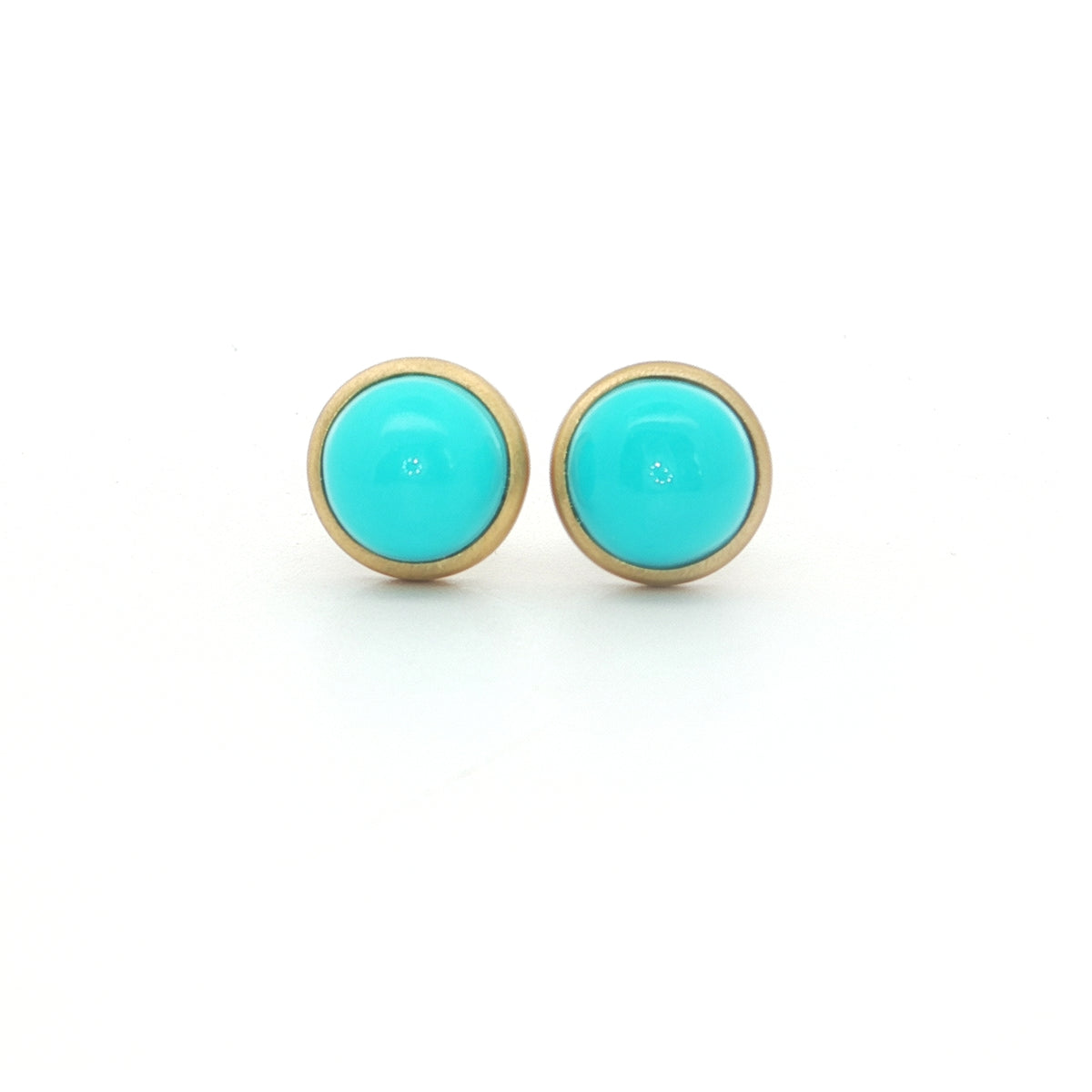 Turquoise Round Bezel Earring 3.19ct 18K Yellow Gold