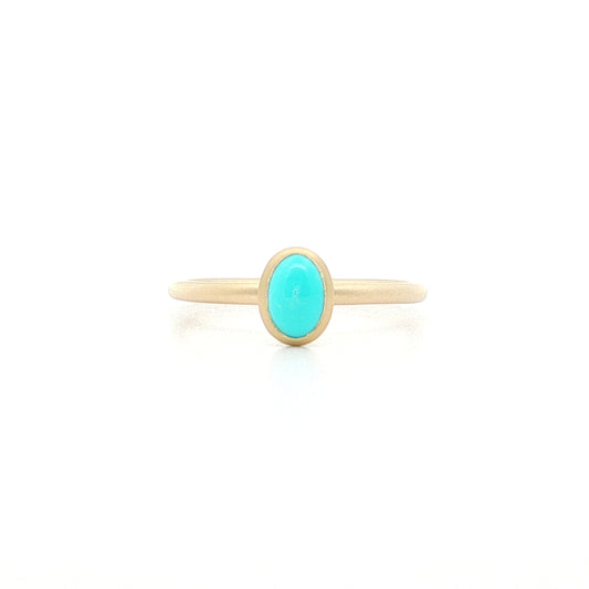 Turquoise Oval Yumdrop Ring 0.59ct 18K Yellow Gold Size 7