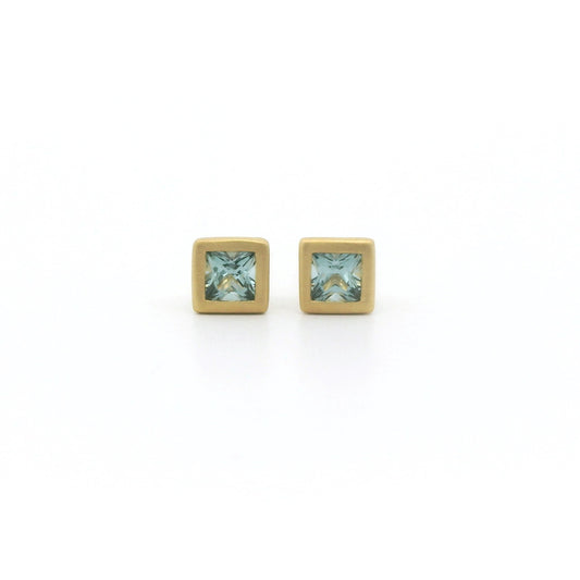Green Sapphire Asscher Bezel Earring 0.33ct 18K Yellow Gold