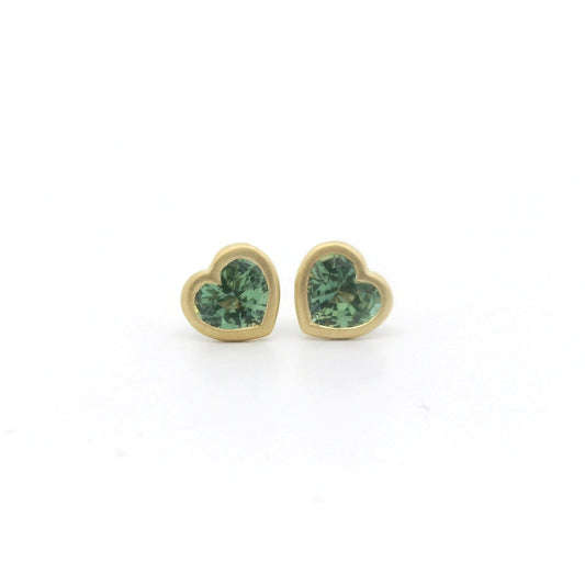 Teal Sapphire Heart Bezel Earring 0.88ct 18K Yellow Gold