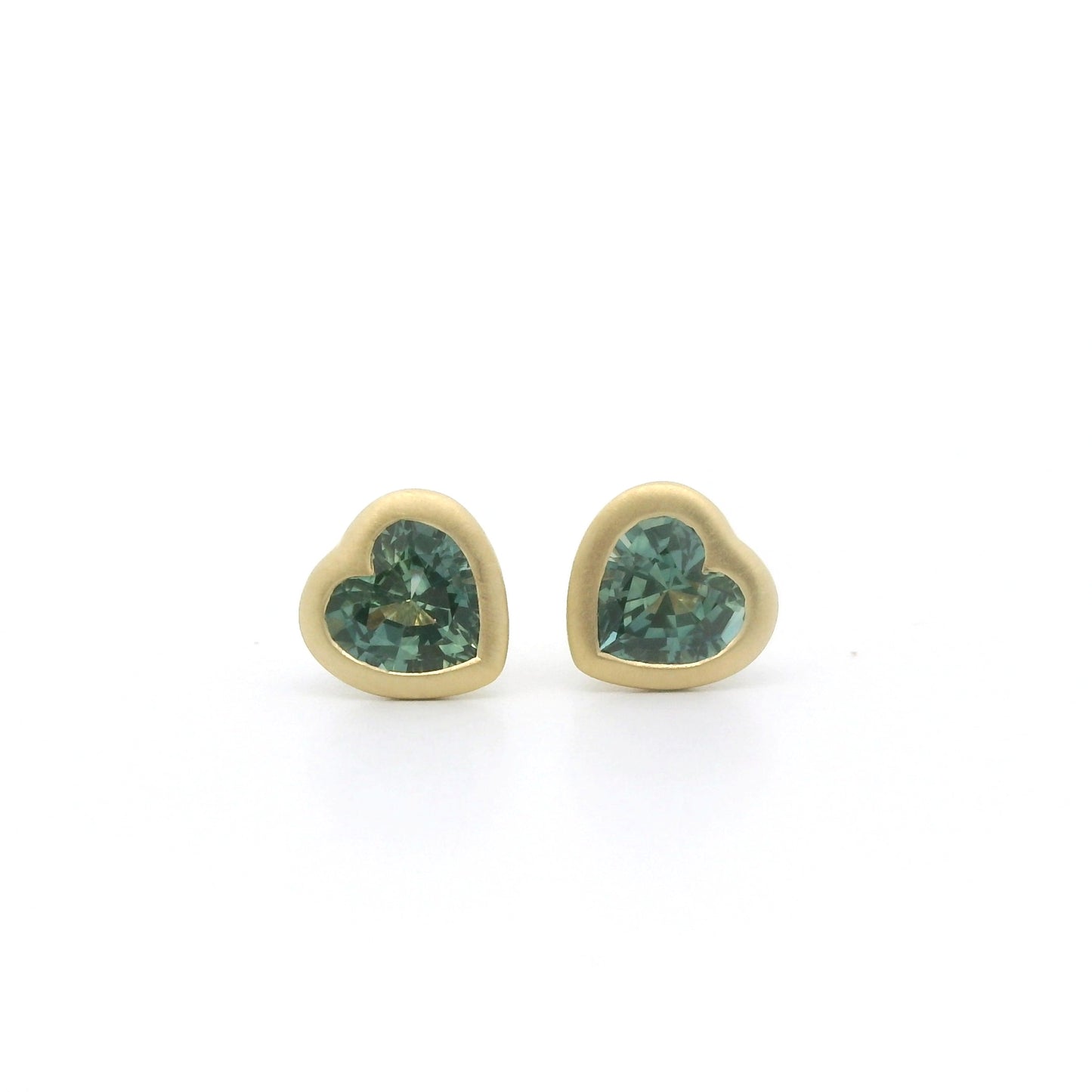 Teal Sapphire Heart Bezel Earring 1.08ct 18K Yellow Gold