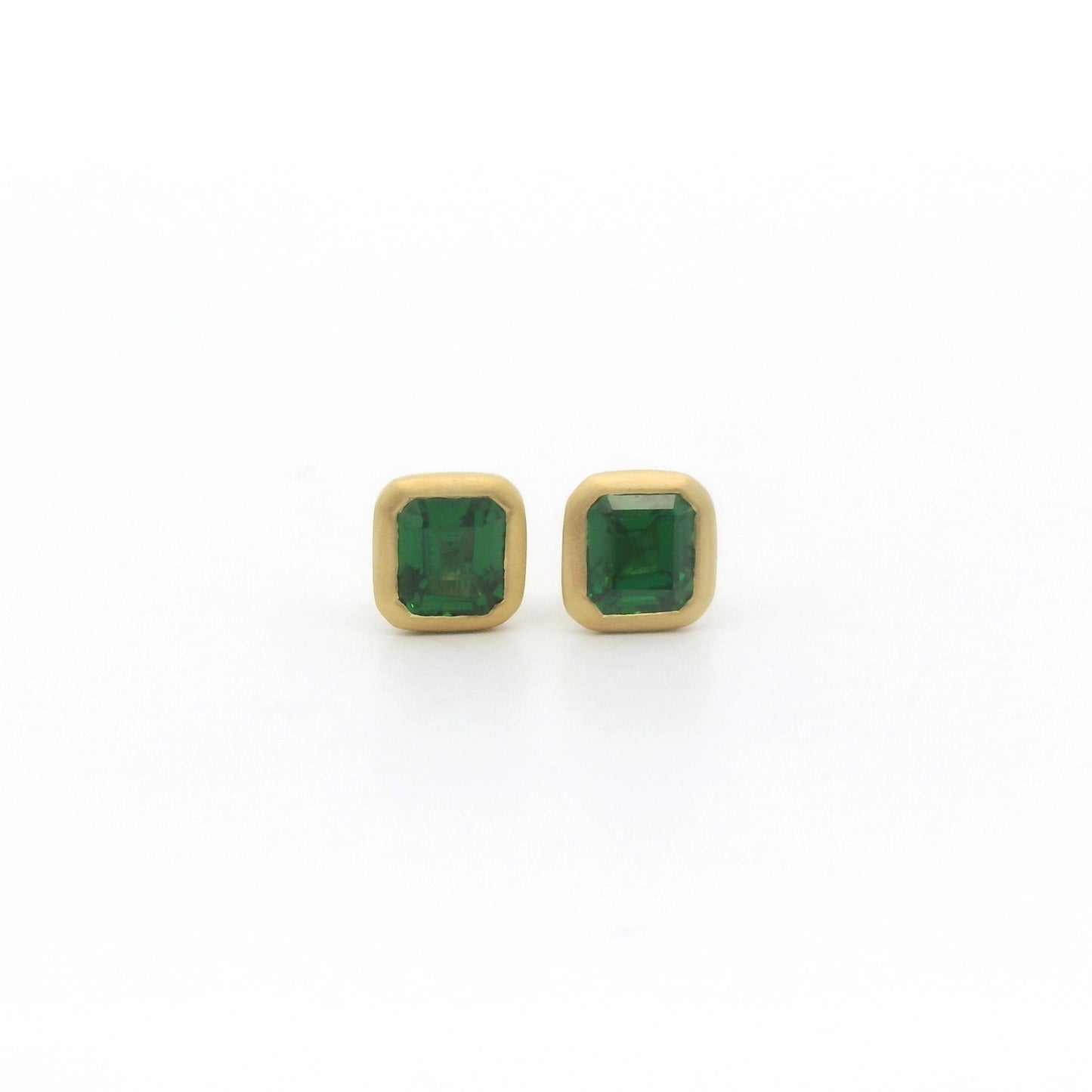 Tsavorite Garnet Emerald Cut Bezel Earring 0.68ct 18K Yellow Gold