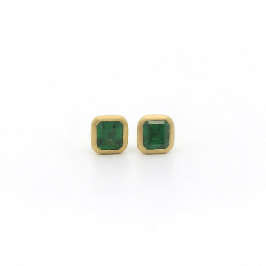 Tsavorite Garnet Emerald Cut Bezel Earring 0.68ct 18K Yellow Gold