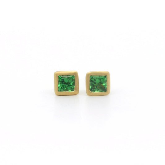 Tsavorite Garnet Radiant Bezel Earring 0.70ct 18K Yellow Gold