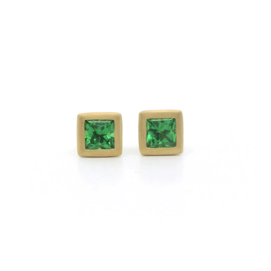 Tsavorite Garnet Radiant Bezel Earring 0.75ct 18K Yellow Gold