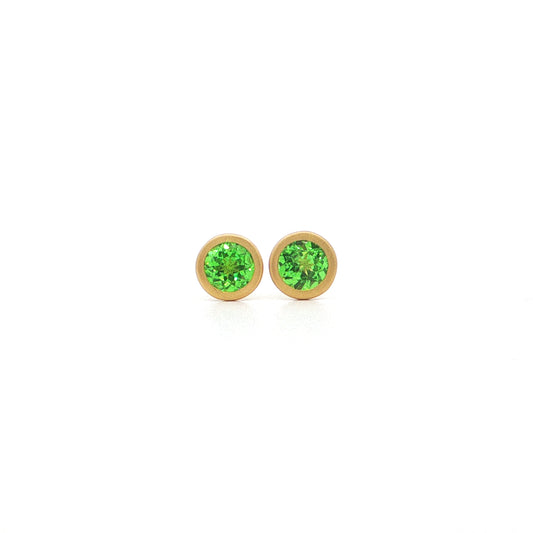 Tsavorite Garnet Round Bezel Earring 0.67ct 18K Yellow Gold