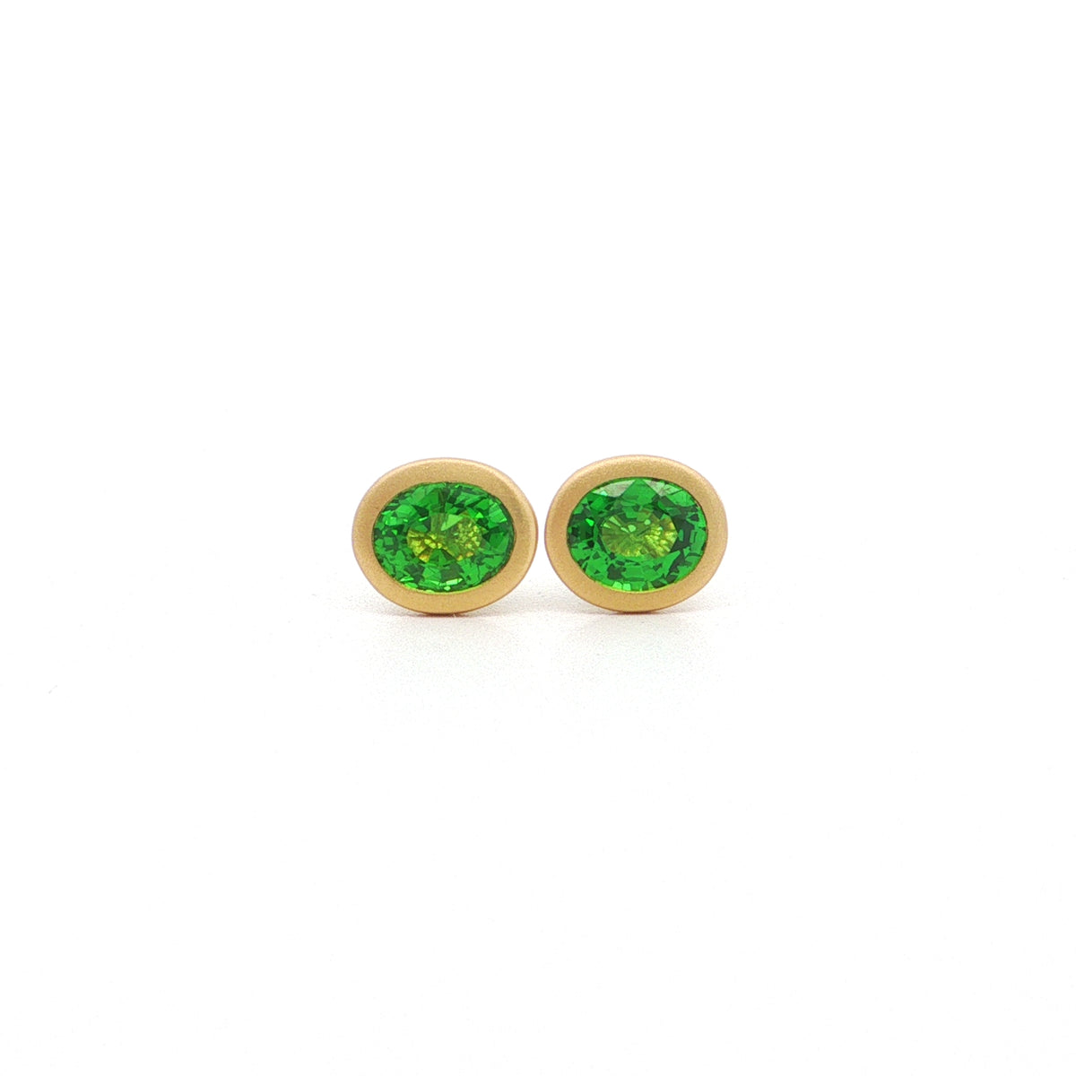 Tsavorite Garnet Oval Bezel Earring 1.15ct 18K Yellow Gold