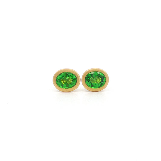 Tsavorite Garnet Oval Bezel Earring 1.15ct 18K Yellow Gold