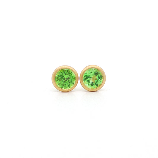 Tsavorite Garnet Round Bezel Earring 1.31ct 18K Yellow Gold