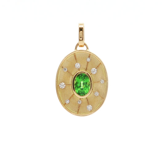 Tsavorite Garnet Oval Medallion Pendant 0.60/0.10ct 18K Yellow Gold