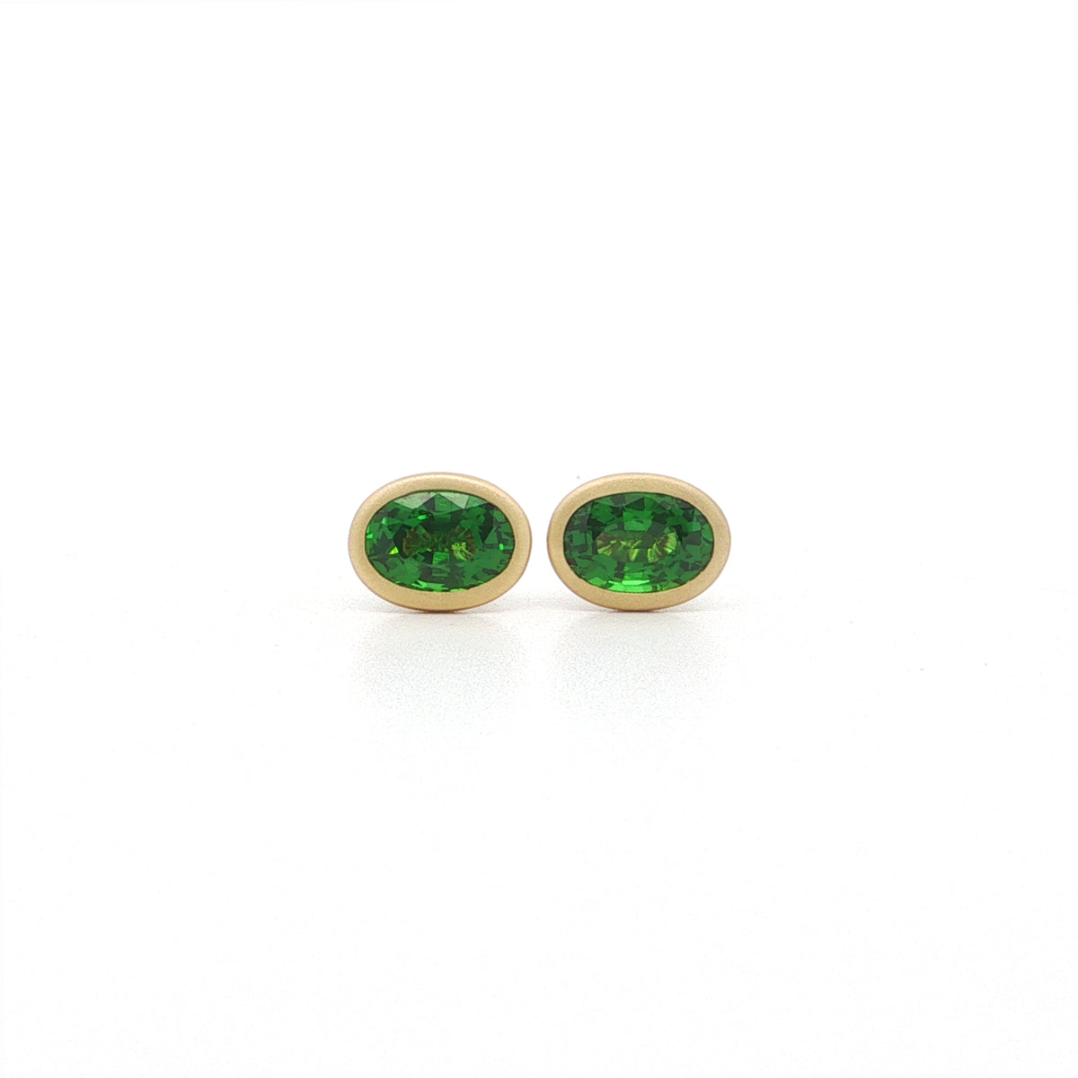 Tsavorite Garnet Oval Bezel Earring 1.18ct 18K Yellow Gold