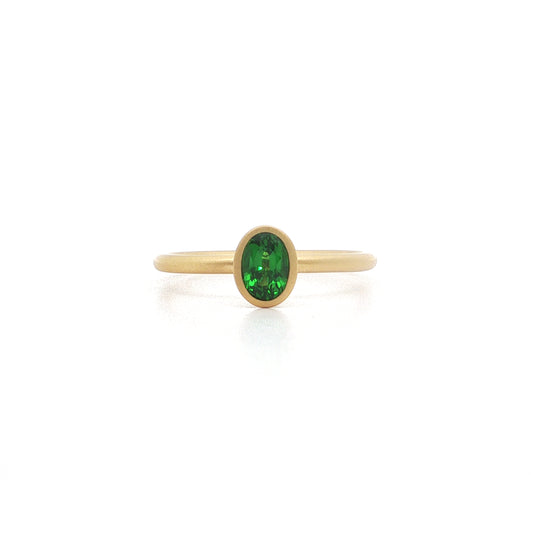Tsavorite Garnet Oval Yumdrop Ring (2) 0.60ct 18K Yellow Gold Size 7