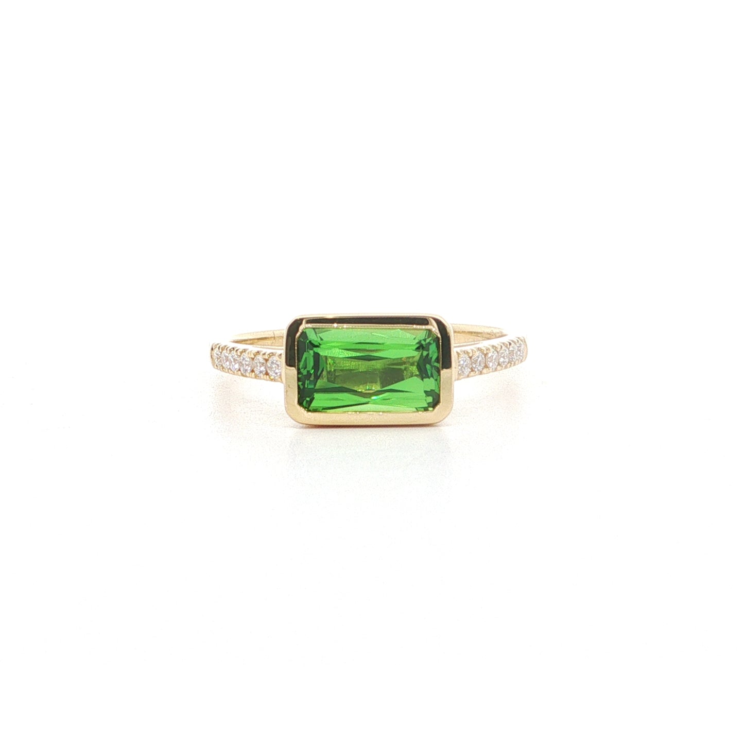 Tsavorite Garnet Emerald Cut Skinny Stack Ring 1.39/0.12ct 18K Yellow Gold Size 7