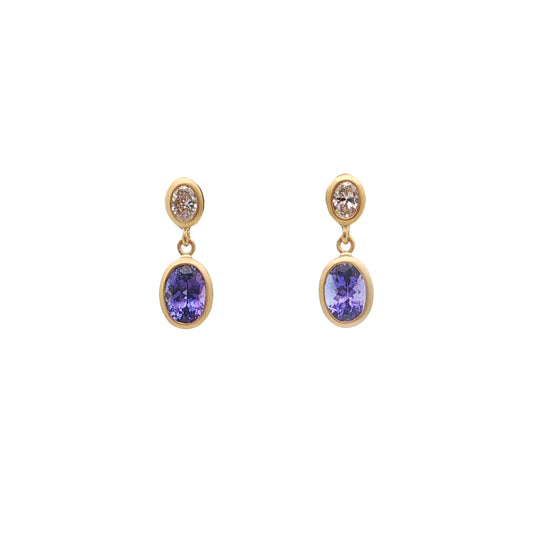Tanzanite/Diamond Oval Bezel Earring 1.48/0.30ct 18K Yellow Gold