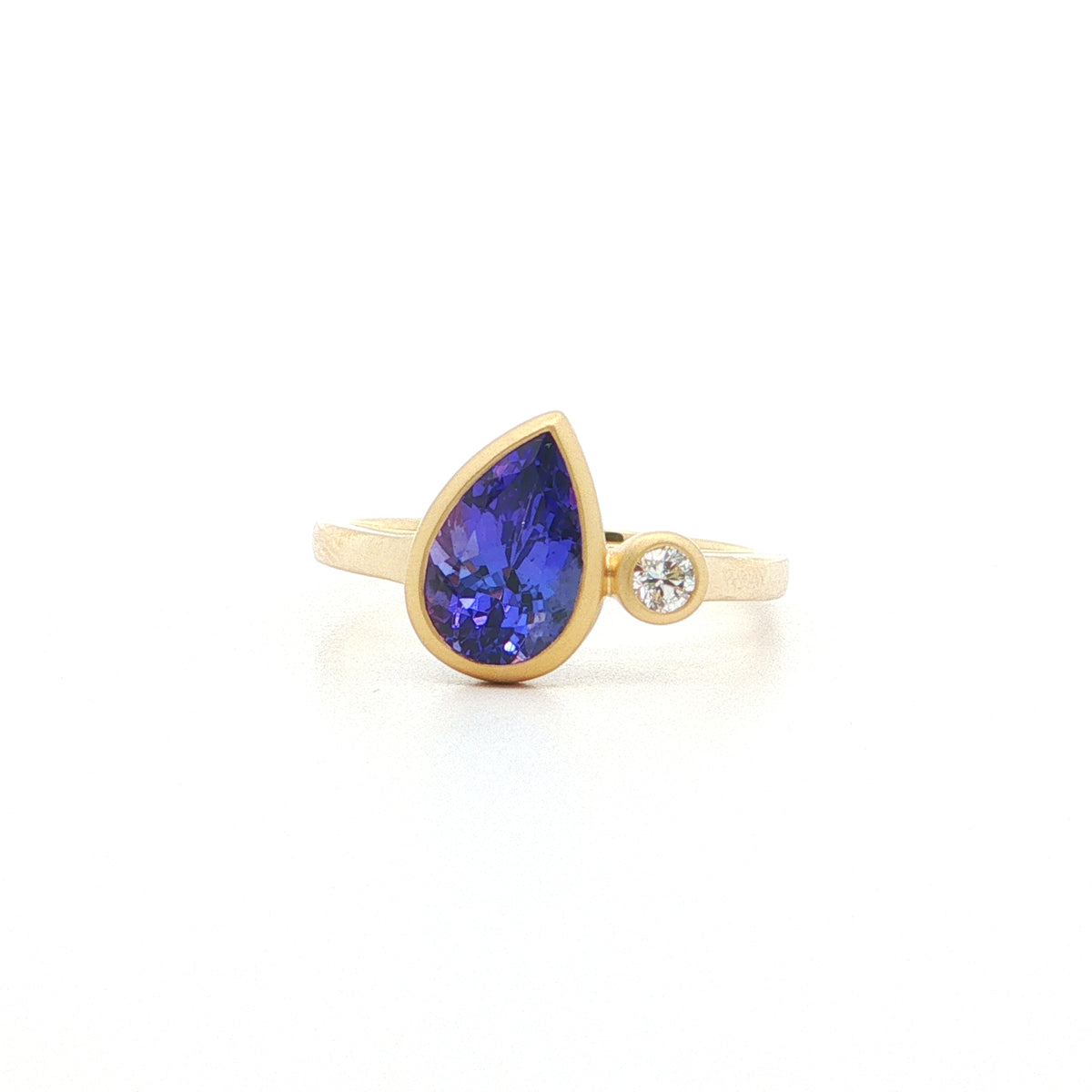 Tanzanite/Diamond Pear Shape 2 Stone Ring 1.66/0.08ct 18K Yellow Gold Size 7