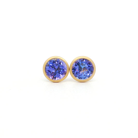 Tanzanite Round Bezel Earring 2.31ct 18K Yellow Gold