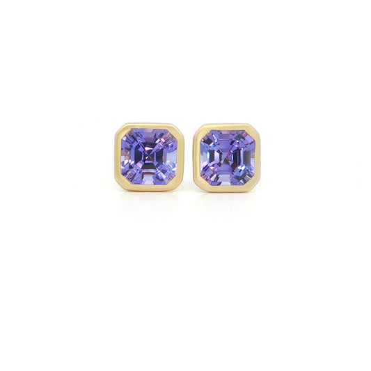 Tanzanite Asscher Bezel Earring 3.05ct 18K Yellow Gold