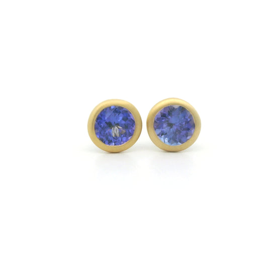 Tanzanite Round Bezel Earring 0.66ct 18K Yellow Gold