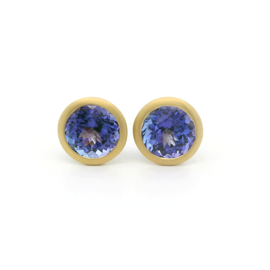 Tanzanite Round Bezel Earring 1.85ct 18K Yellow Gold (2)