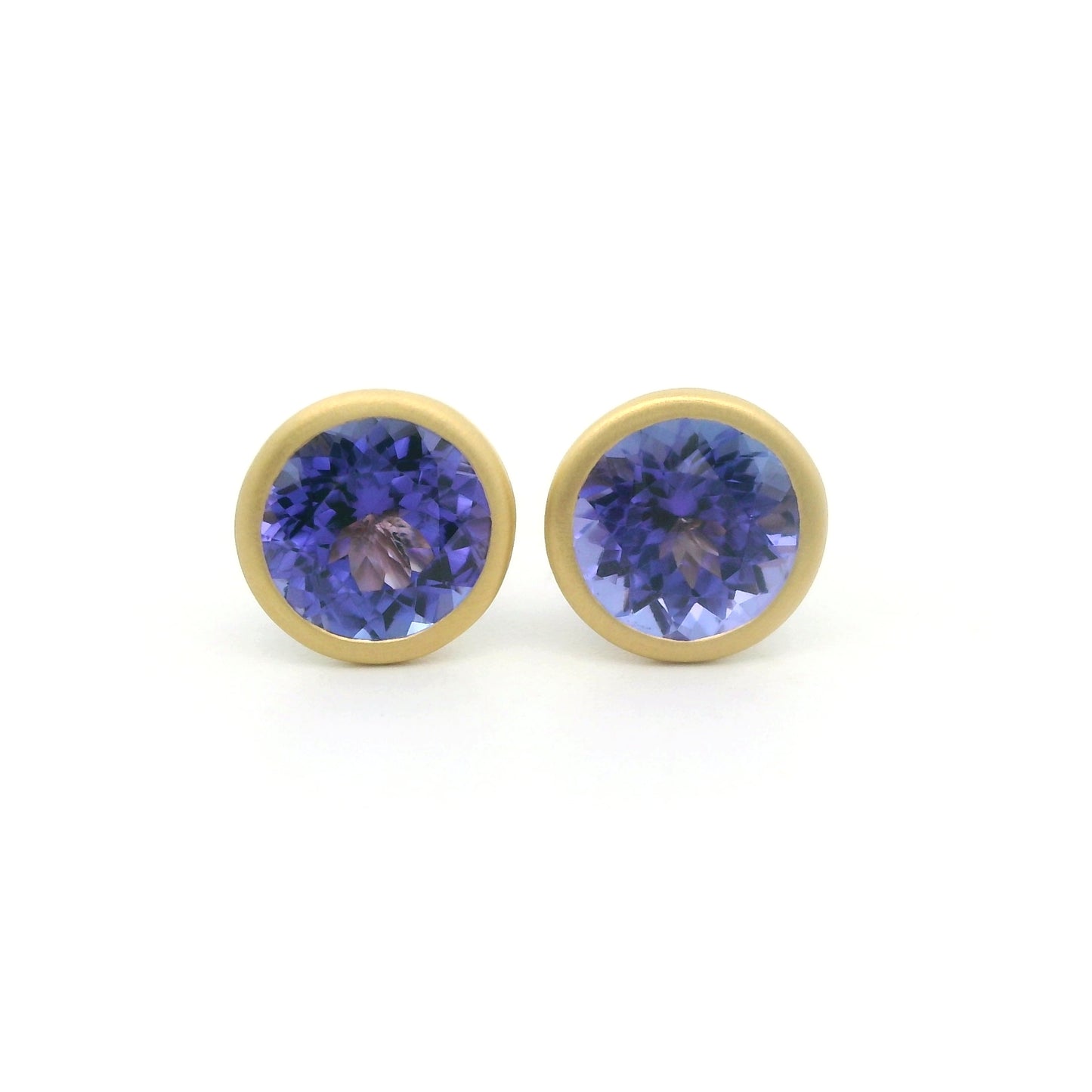 Tanzanite Round Bezel Earring 2.14ct 18K Yellow Gold