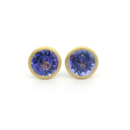 Tanzanite Round Bezel Earring 2.14ct 18K Yellow Gold