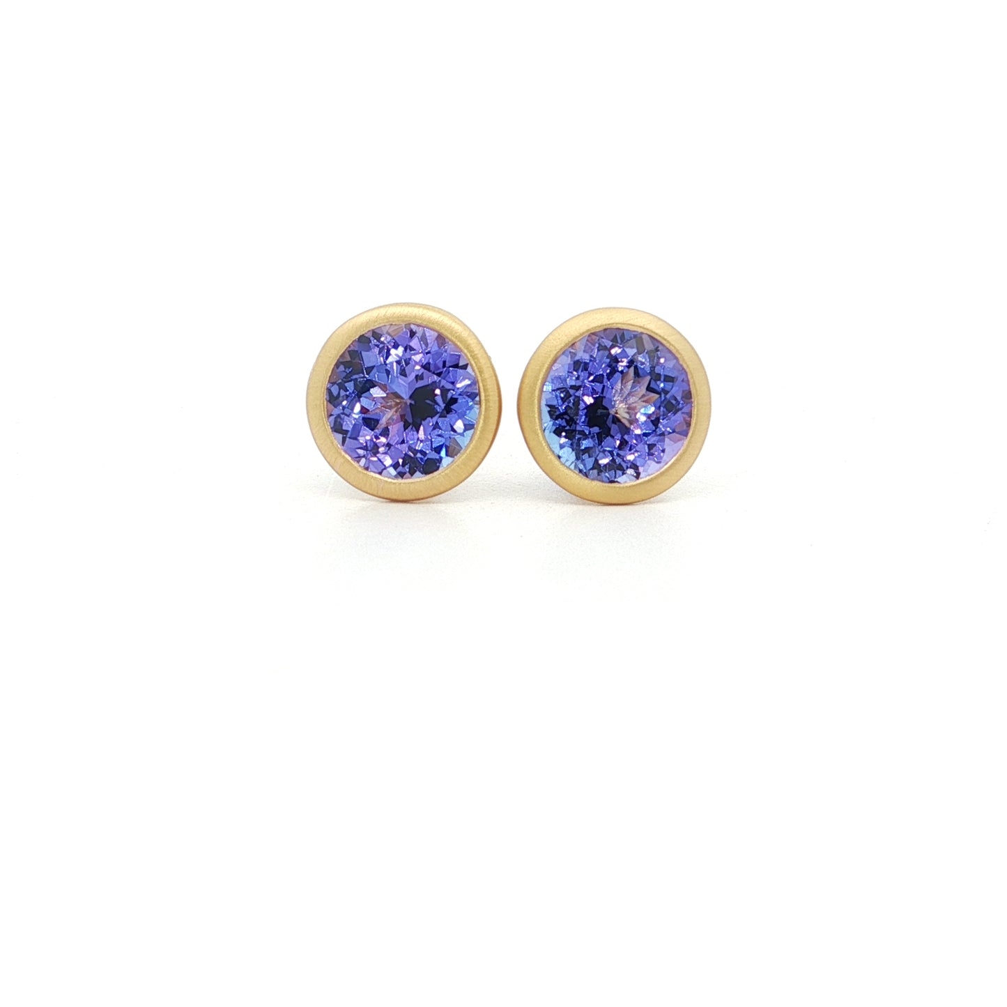 Tanzanite Round Bezel Earring 0.75ct 18K Yellow Gold