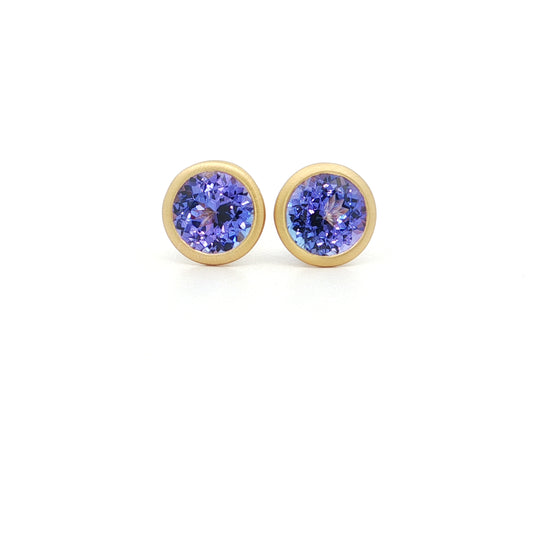 Tanzanite Round Bezel Earring 0.75ct 18K Yellow Gold