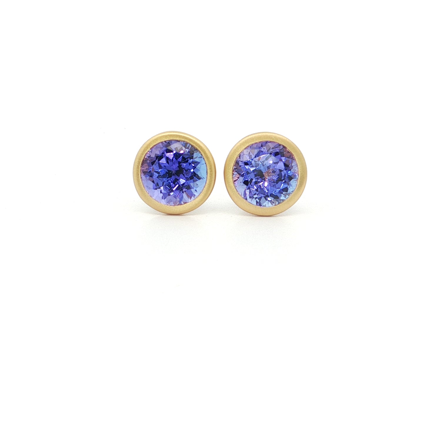 Tanzanite Round Bezel Earring 2.96ct 18K Yellow Gold