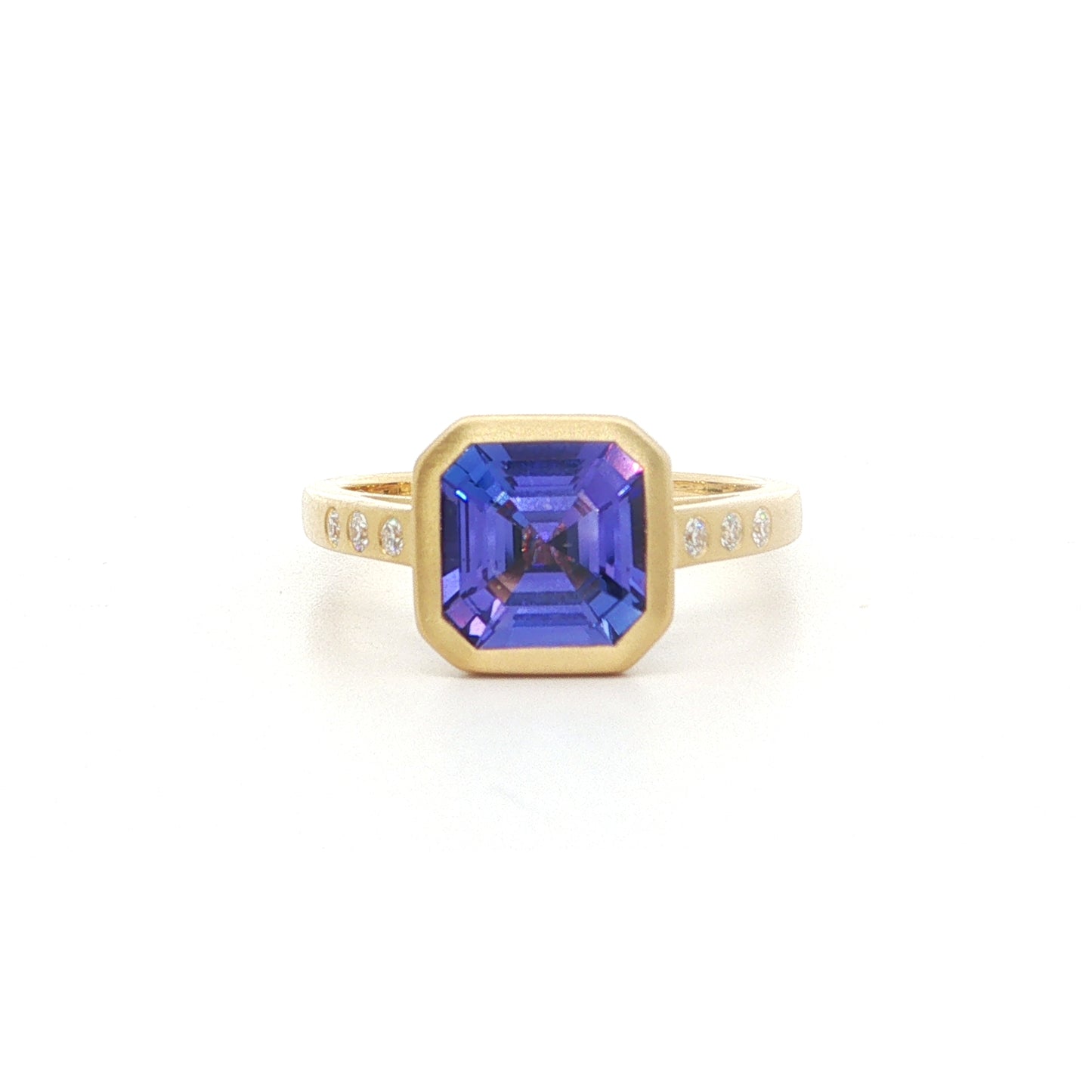 Tanzanite Asscher Skinny Stack Ring 1.84/0.10ct 18K Yellow Gold Size 7