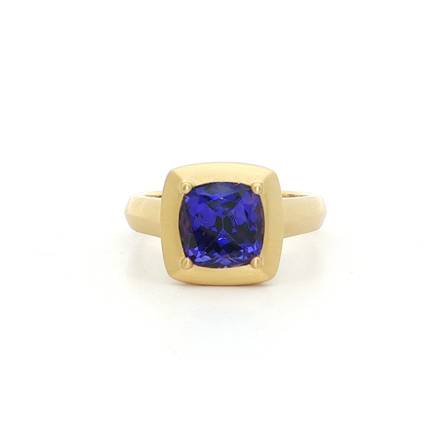 Tanzanite Cushion Big Bezel Ring 2.71ct 18K Yellow Gold Size 7